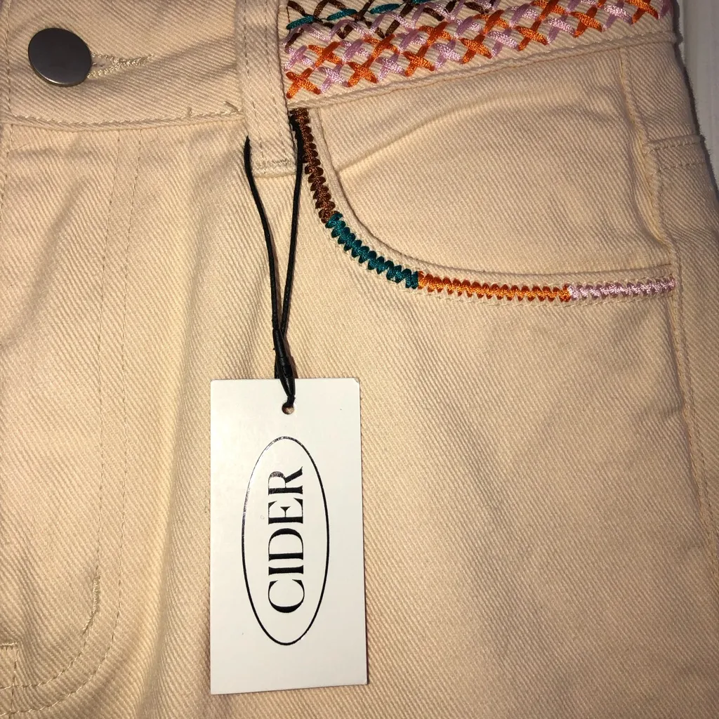 Cider new cream wide leg embroidered jeans festival concert fall size‎ small NWT - Image 4