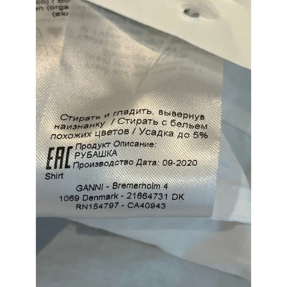 Ganni White Cotton Square Neck Poplin Button Front Shirt Size US 8/10 Ganni 40 - Image 9