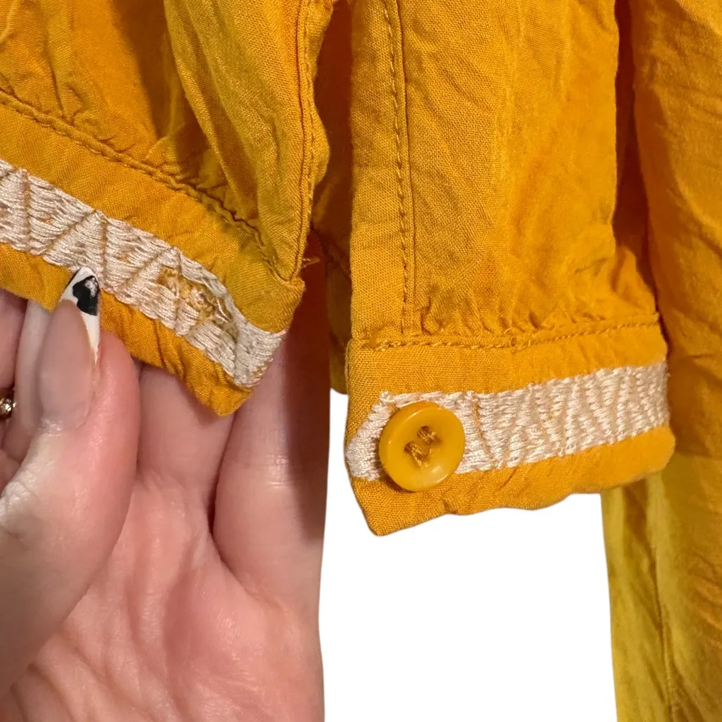 Solitaire Mustard Embroidered Boho Peasant‎ Top – Size M - Image 2