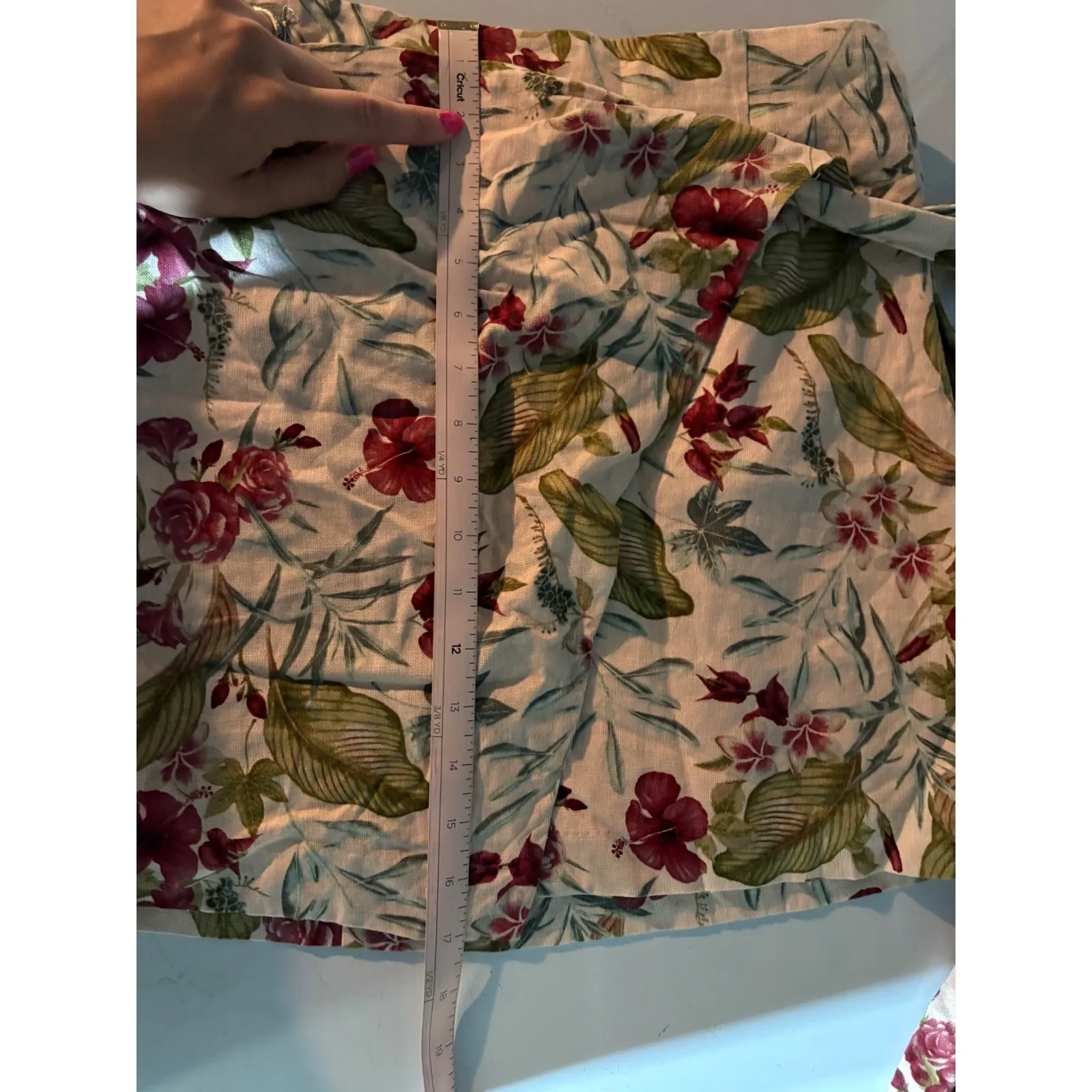 Maison d'Amelie Linen Blend floral‎ skirt, casual, tie, wrap, short, summer F14 Pink Size L - Image 9