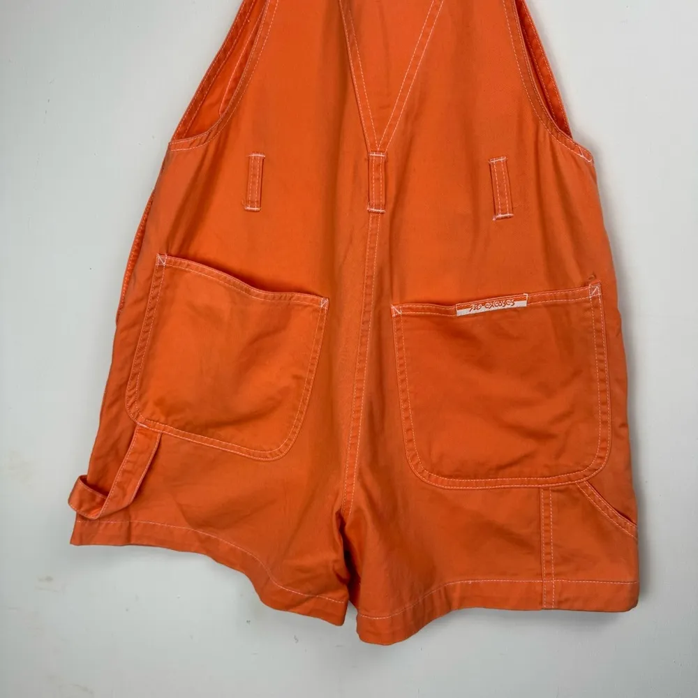 Vtg Y2K No Excuses Bib Shortalls Sz Small Bright Orange Cotton Denim Utility - Image 15