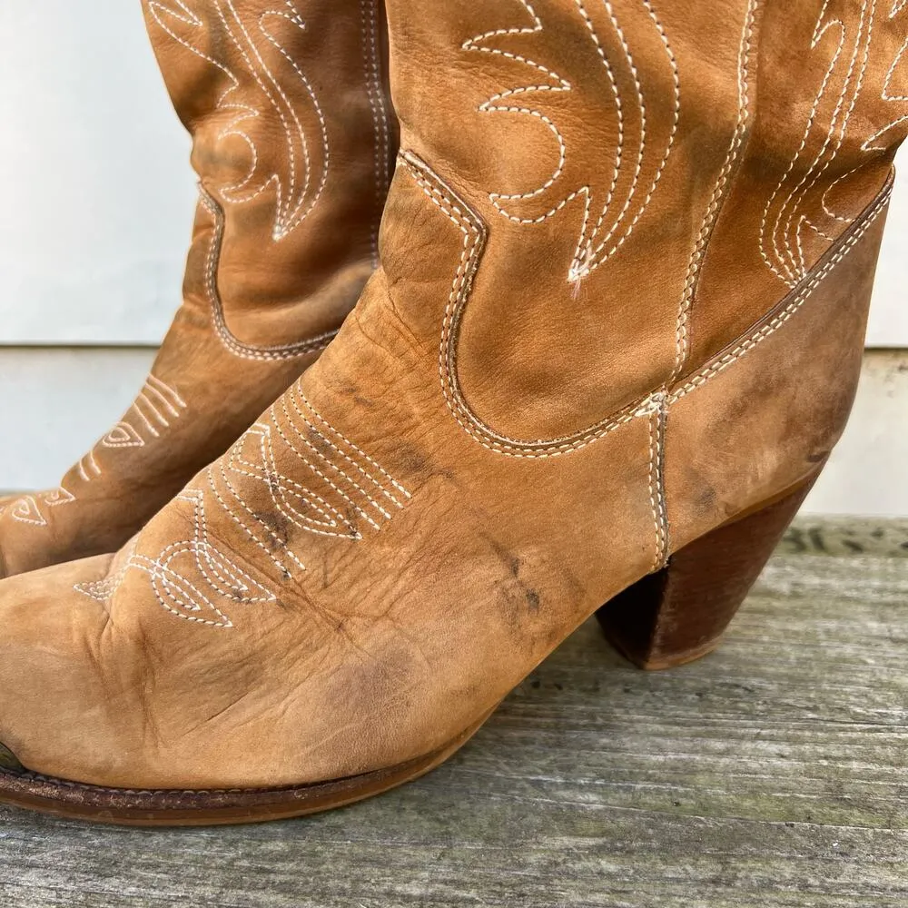 Vintage 80s Zodiac Tall Sueded Cowgirl Western Boots 9M - Image 6