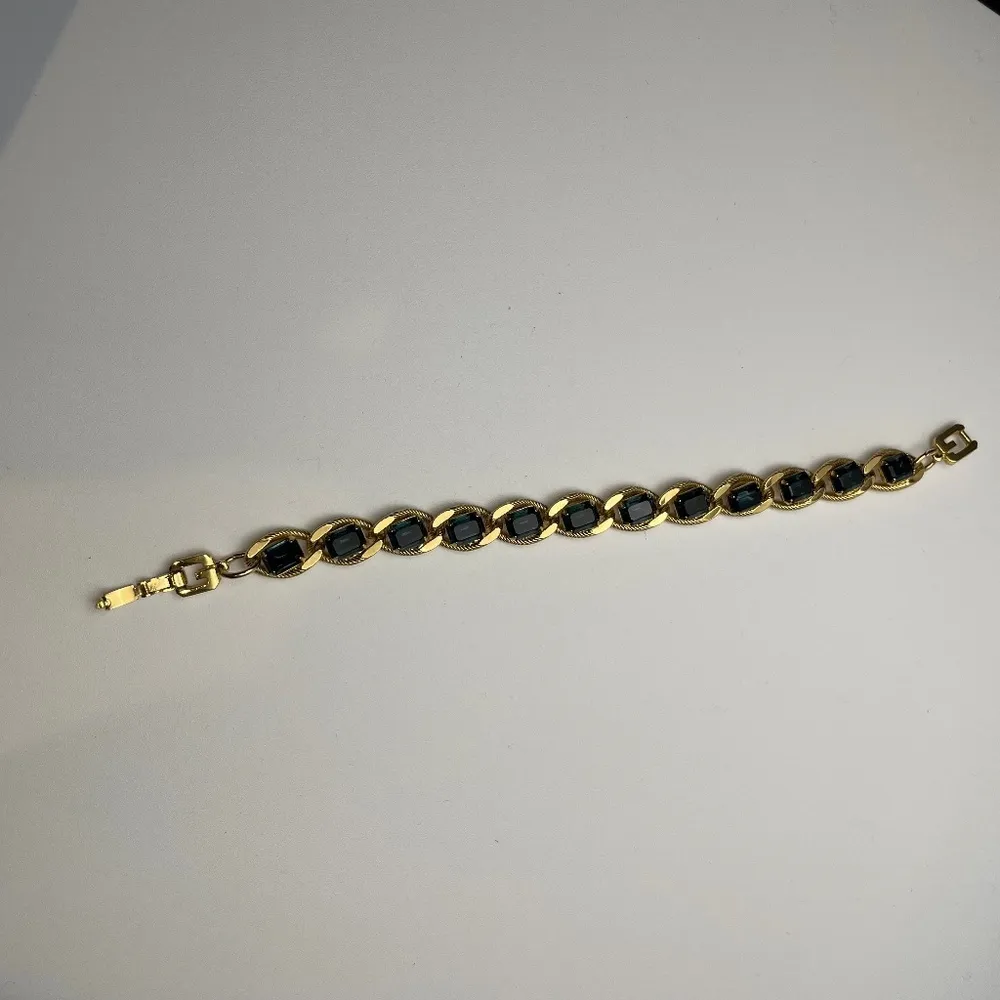 Givenchy Vintage Gold-Plated Bracelet w/ Blue-Green Crystals - Pre-owned - Image 3