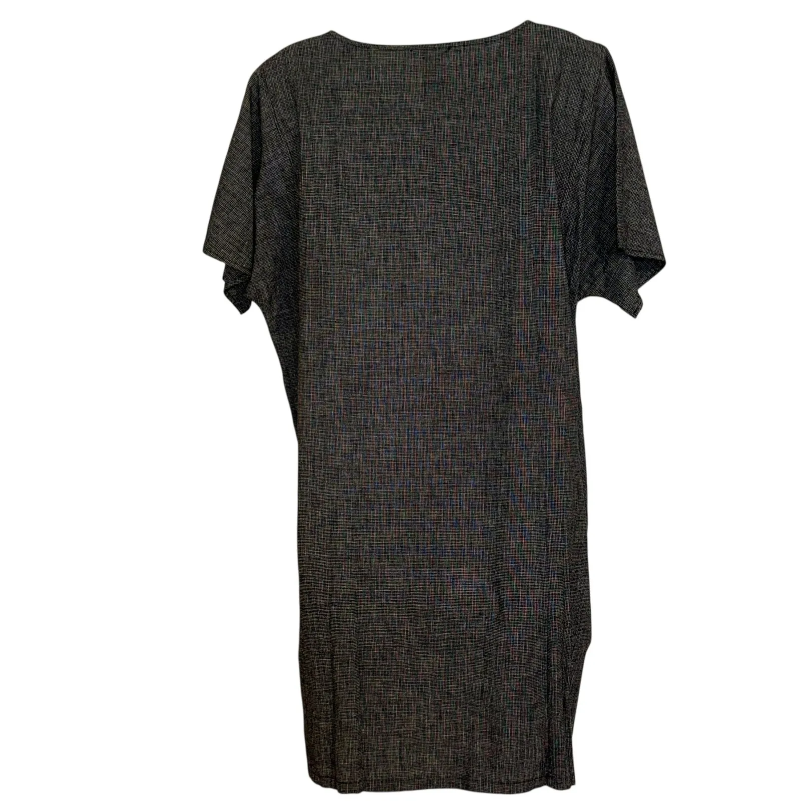 EILEEN FISHER Charcoal Textured Hemp Cotton Short Sleeve Midi Dress EUC SP - Image 5