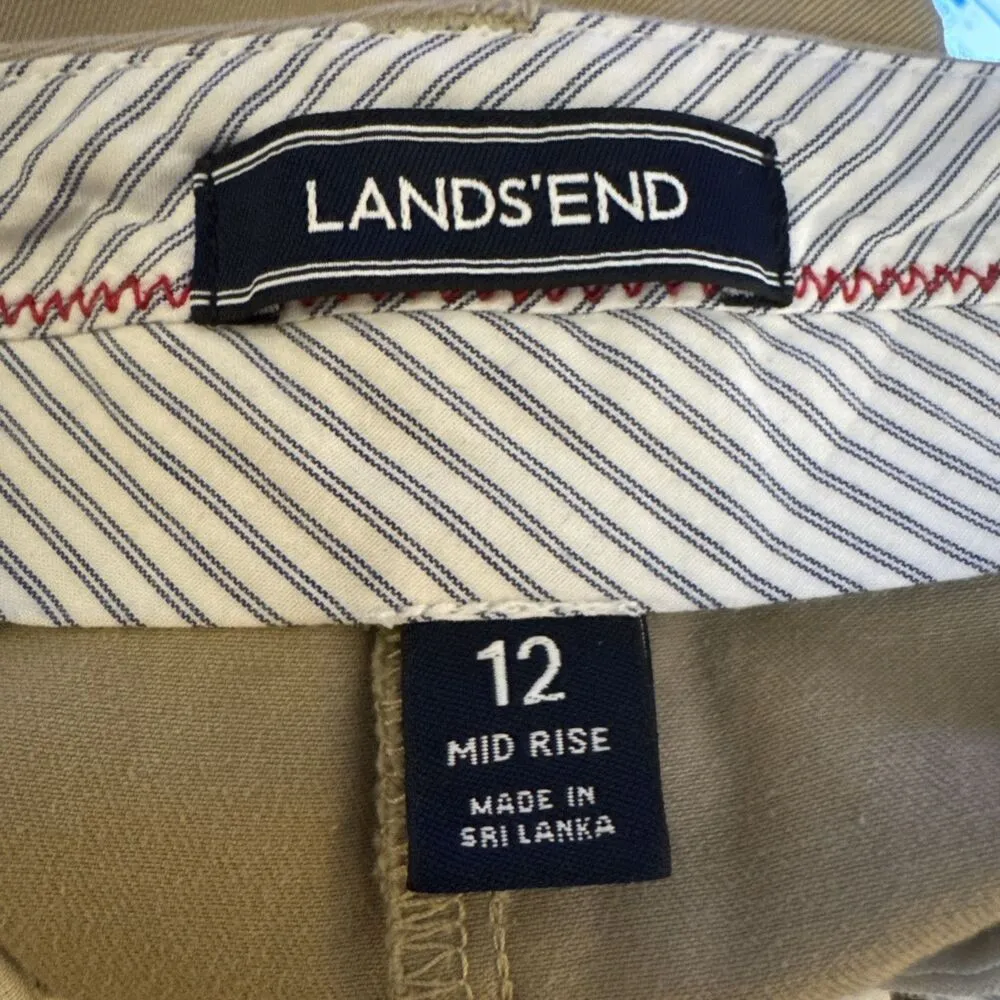 Lands's End Fit 2 Shorts Women's Sz 12 Khaki Chino Flat Front Zip Cotton Blend - Image 3