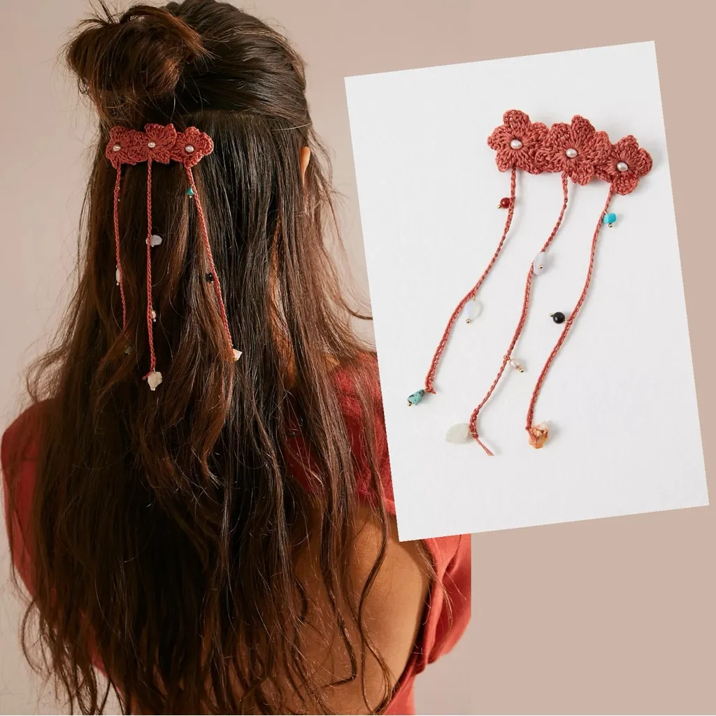 Free People Bohemian Crochet Ariana Ost Blooms Barrette NWT Semi Precious Stones - Image 8
