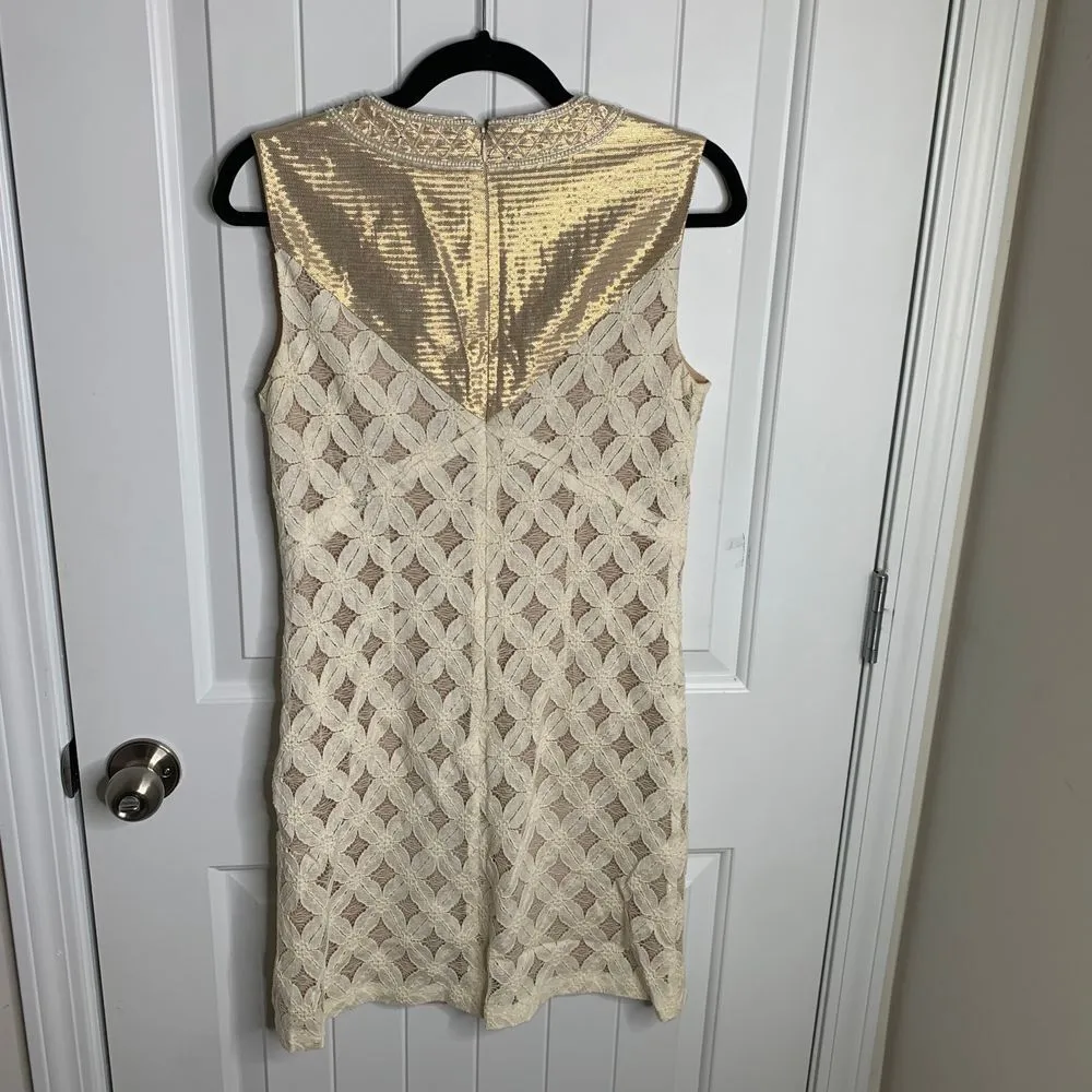 Anna Sui Lace Cocktail Dress Embellished Neckline Pearl Rhinestone Detail Size 4 - Image 6