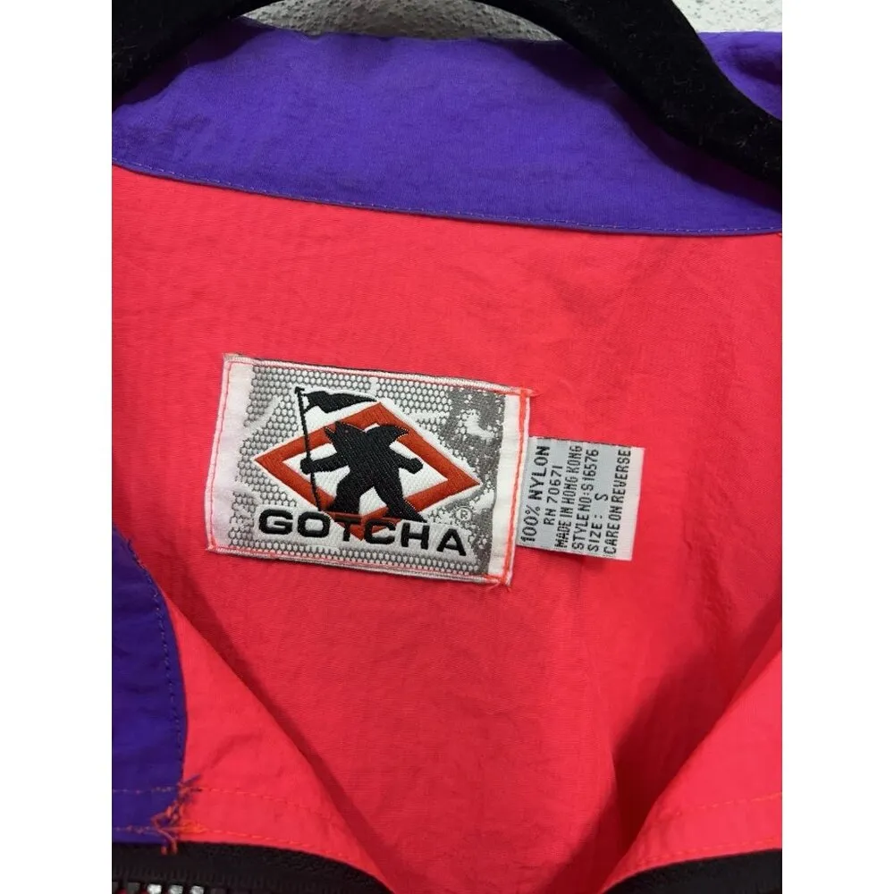VTG GOTCHA 90s Pullover Windbreaker Jacket 1/2 Zip Neon Pink Skate Surf Small - Image 4