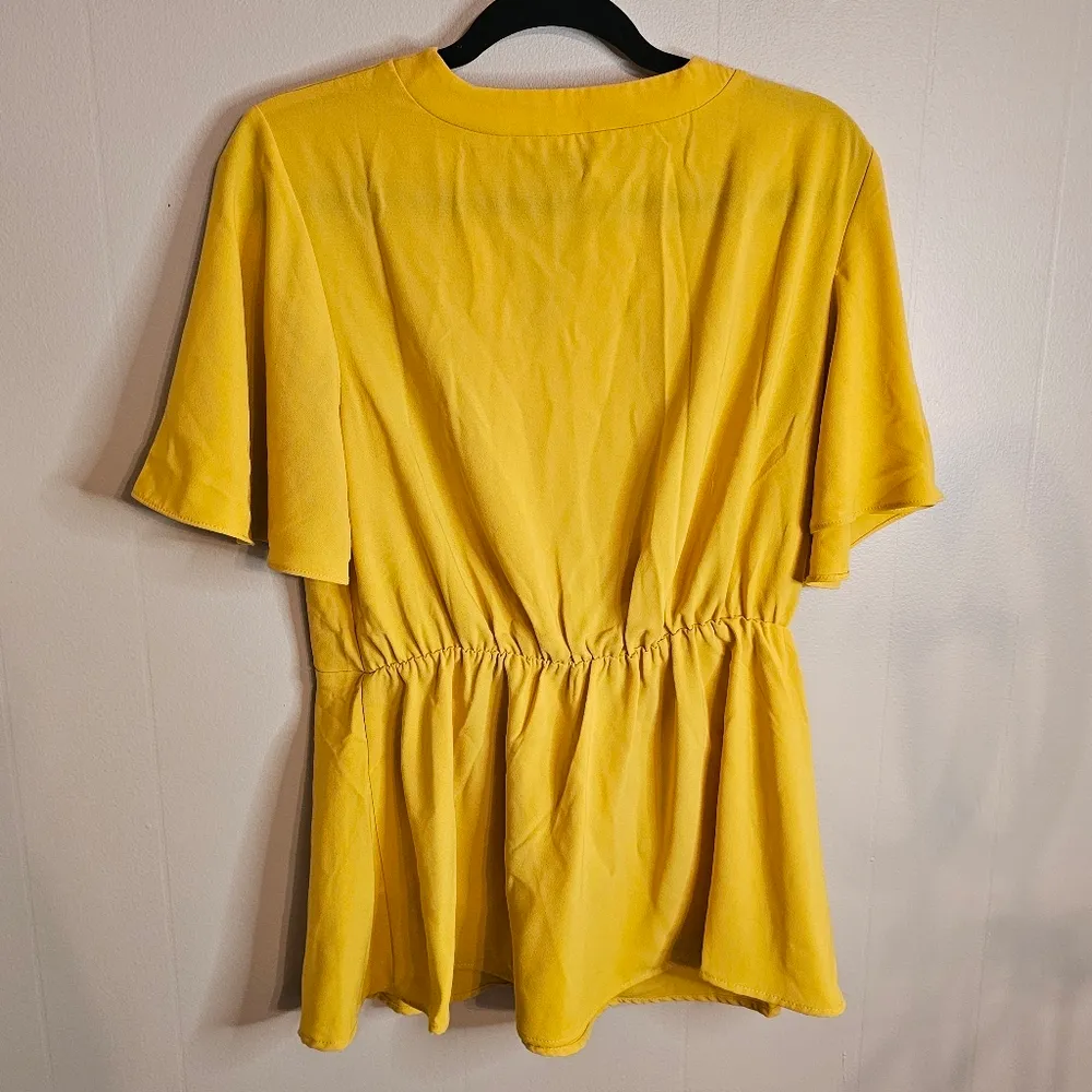 Grace Karin Mustard Yellow Large Bow Tie Front Blouse - Image 3