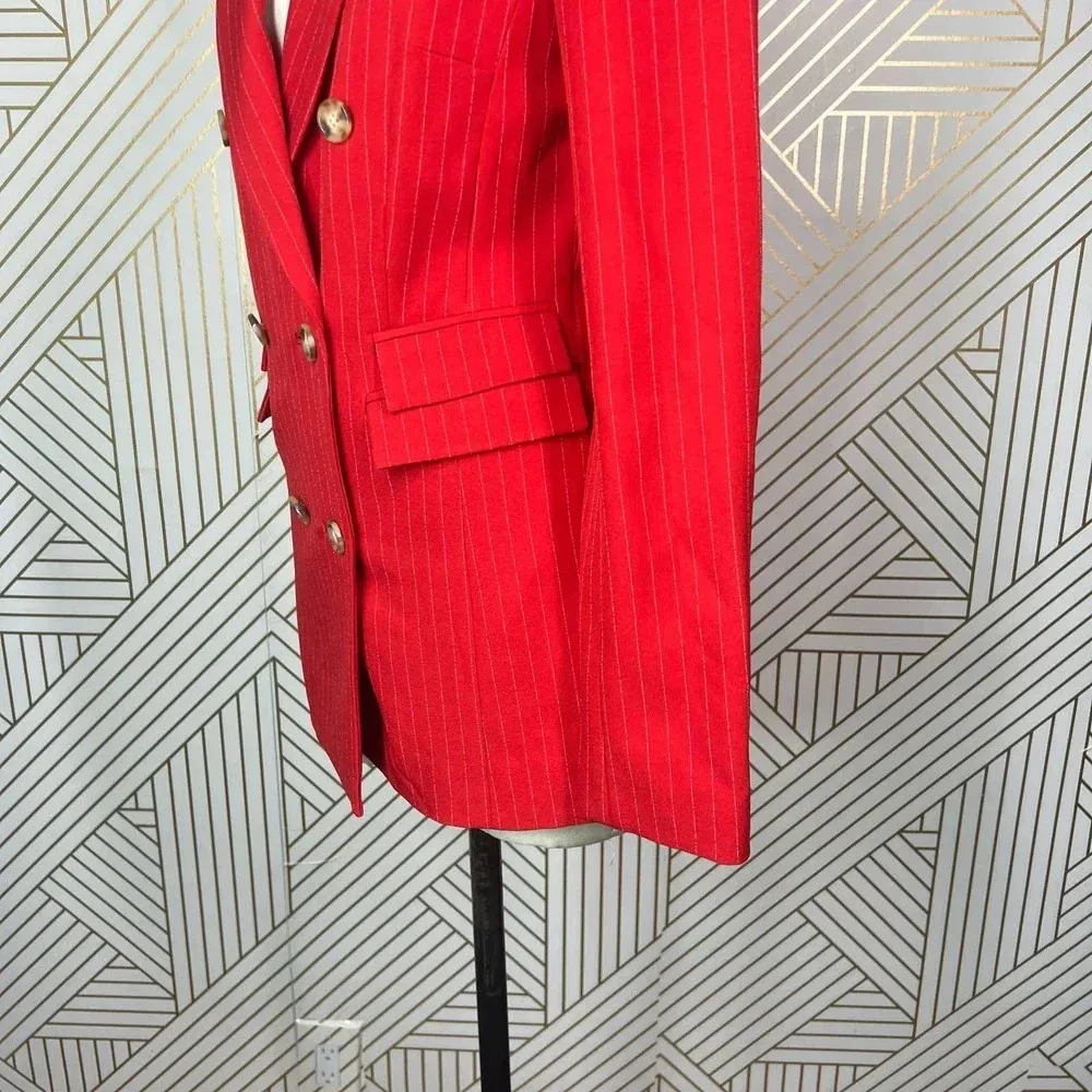 C/MEO Collective Go From Here Double Breasted Red Pinstripe Blazer Size Small - Image 8