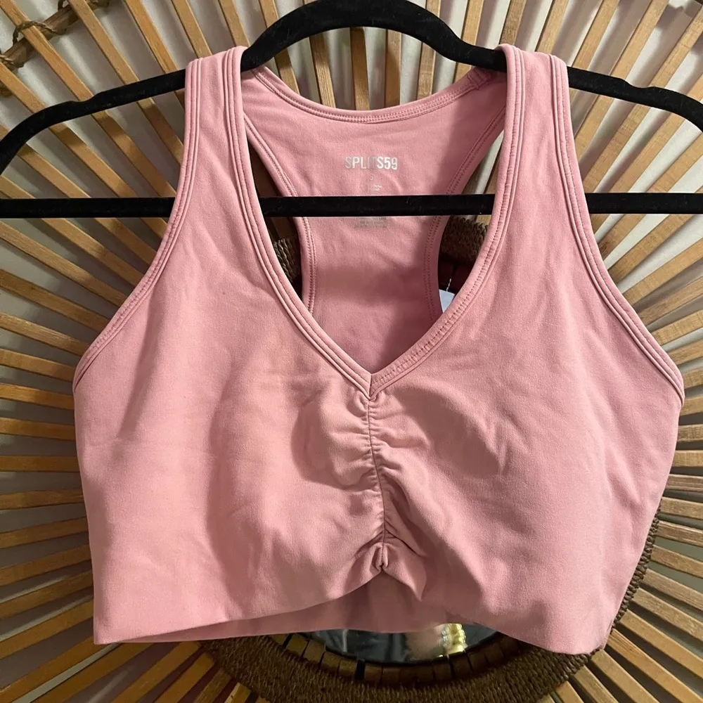 Women’s Splits 59 Pink V Neck Ruched Sport Bra Activewear Yoga Athleisure Size S - Image 4