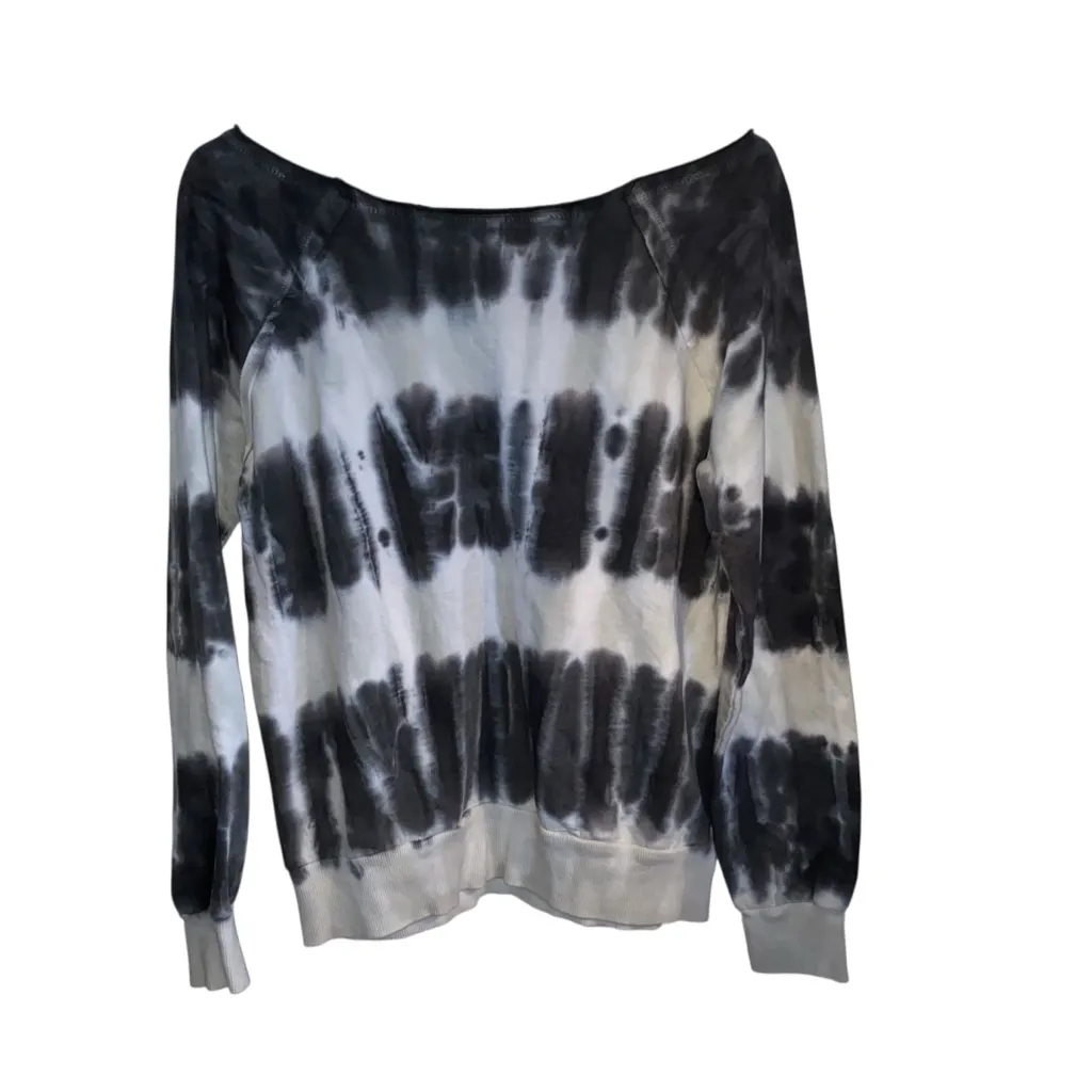 American Vintage Tie Dye Black Gray white Cotton Off the Shoulder Sweatshirt - Image 5