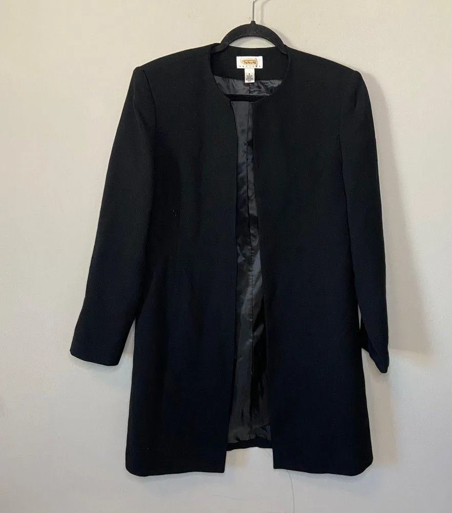 Talbots Black Longline Wool Open Front Blazer Jacket Size 8 Petite - Image 2
