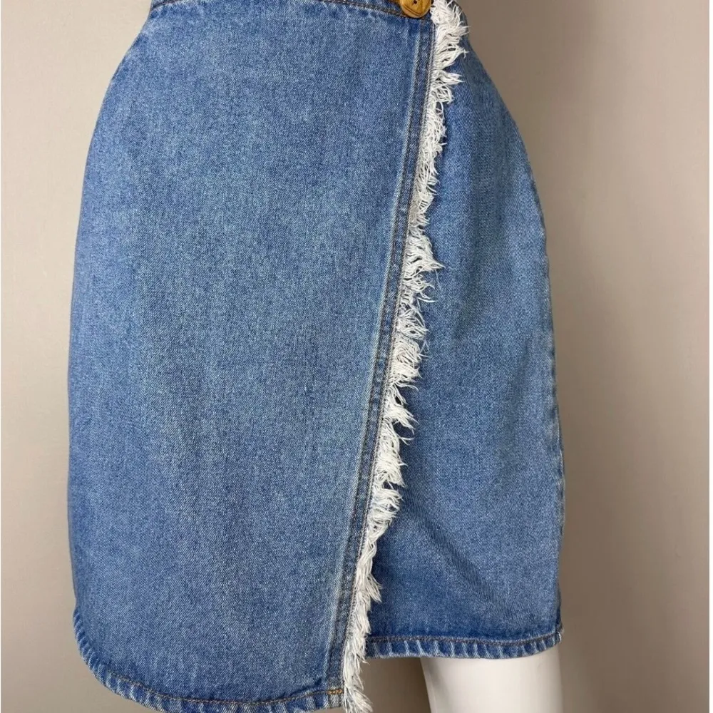 Gitano size 5/6 skirt vintage denim wrap fringe indie 1980s 1990s Blue - Image 5