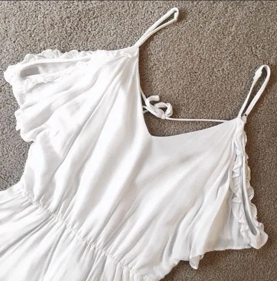 Forever 21 White Open Shoulder Ruffle Romper - Image 3