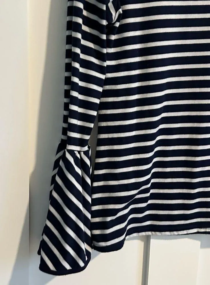 Regenbogen blue and white striped long sleeved bell sleeved top shirt EUC SIZE M Size M - Image 2