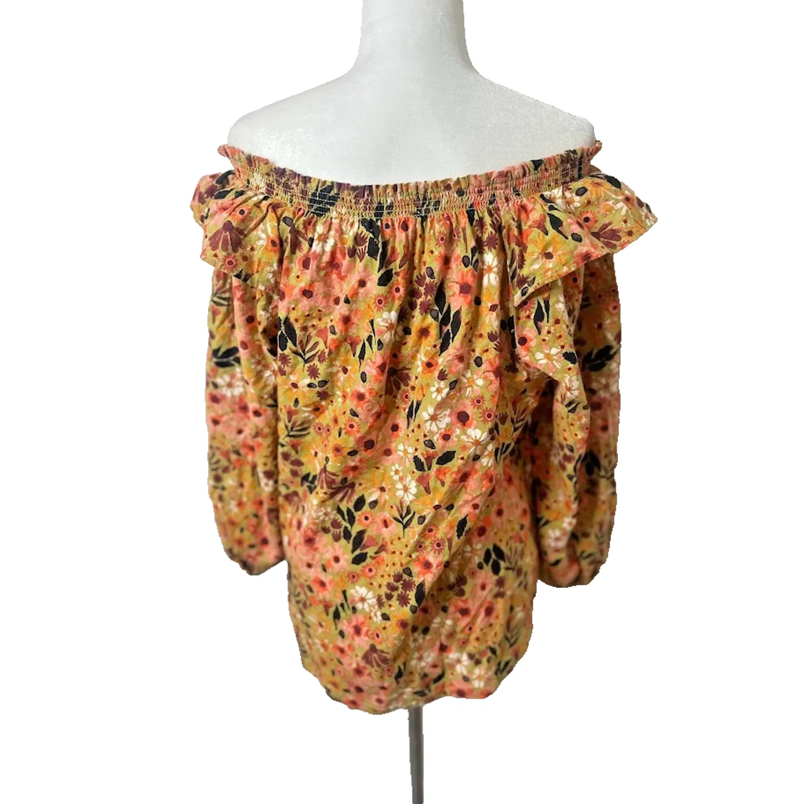 Sonoma Floral Peasant Top Size XL On Or Off Shoulder Hippie Boho Autumn Ruffle - Image 4