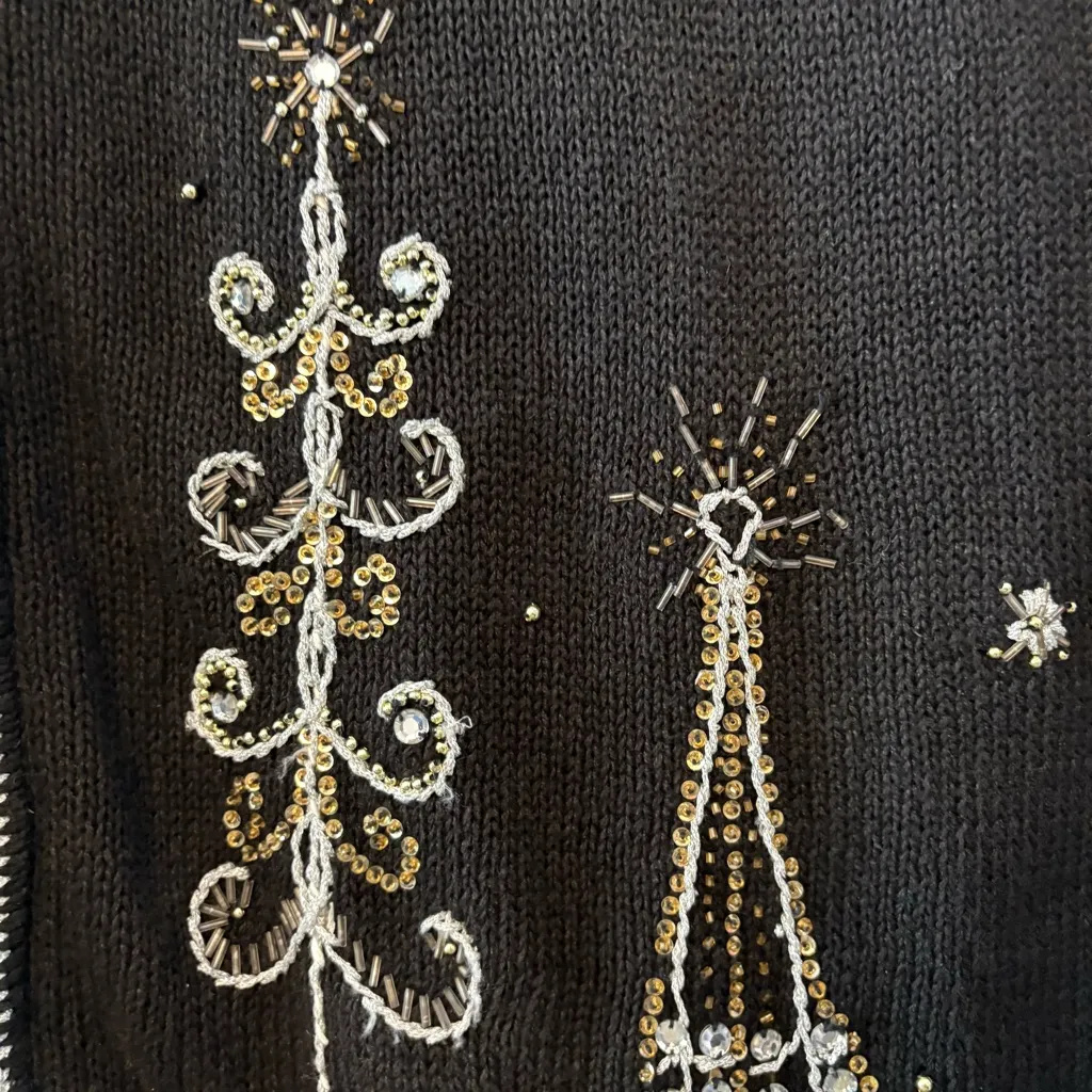 White Stag vintage women's black embroidered Christmas tree sweater vest 22W 24W - Image 7