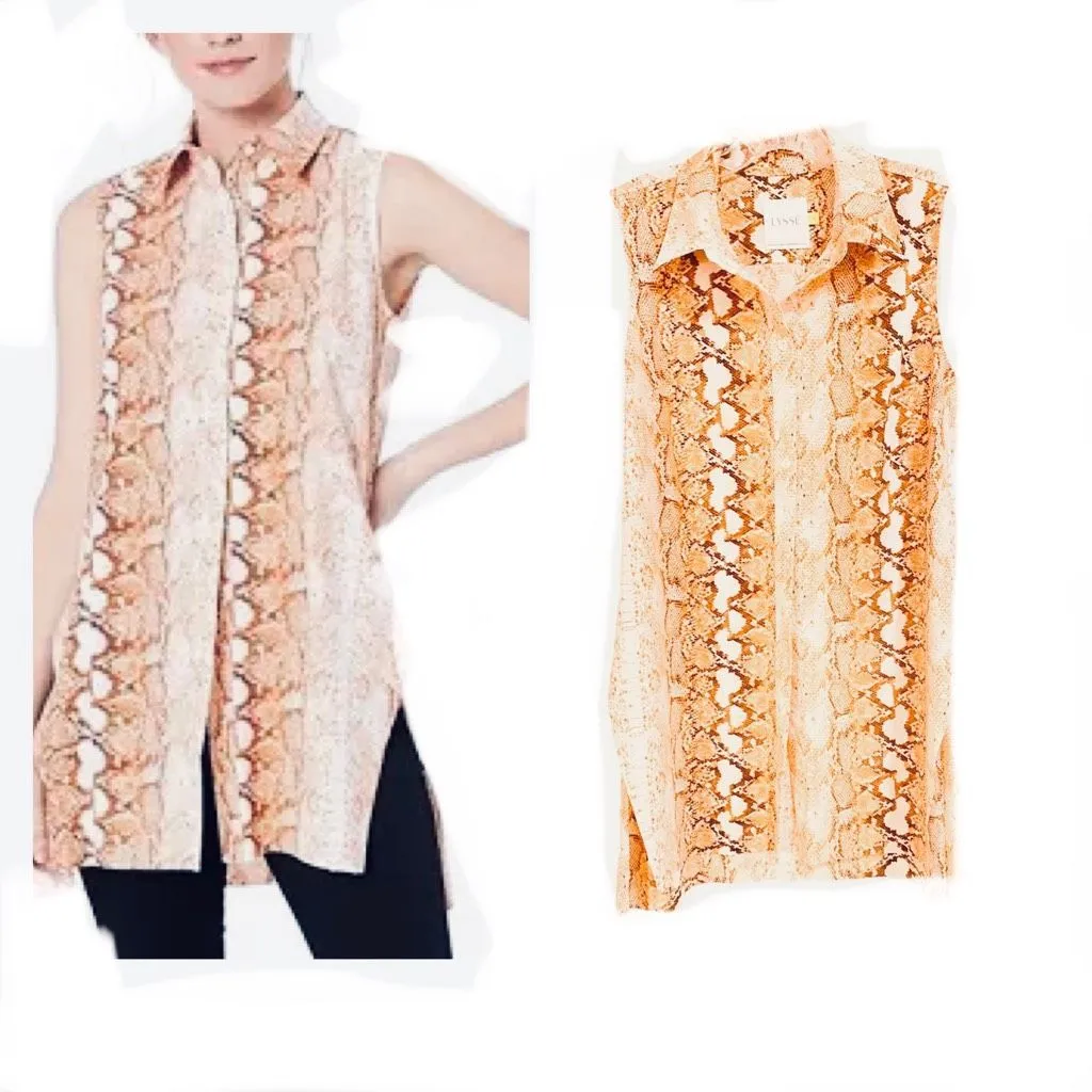 Lysse Animal Print Sleeveless Long button down shirt Sz M - Image 4