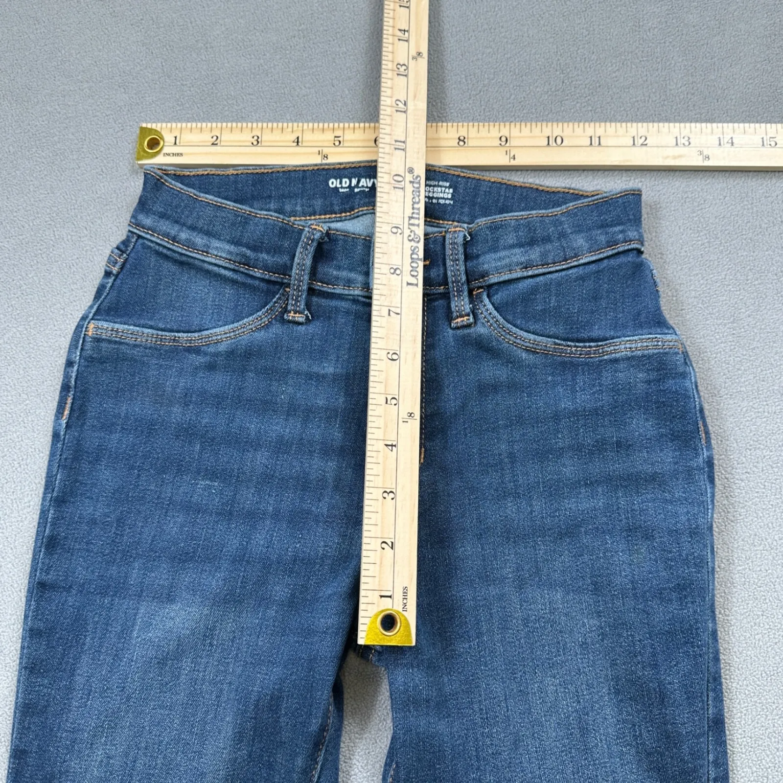 Old Navy Womens Jeans 14 24x26 Blue High Rise Rockstar Jeggings Ripped Denim - Image 4