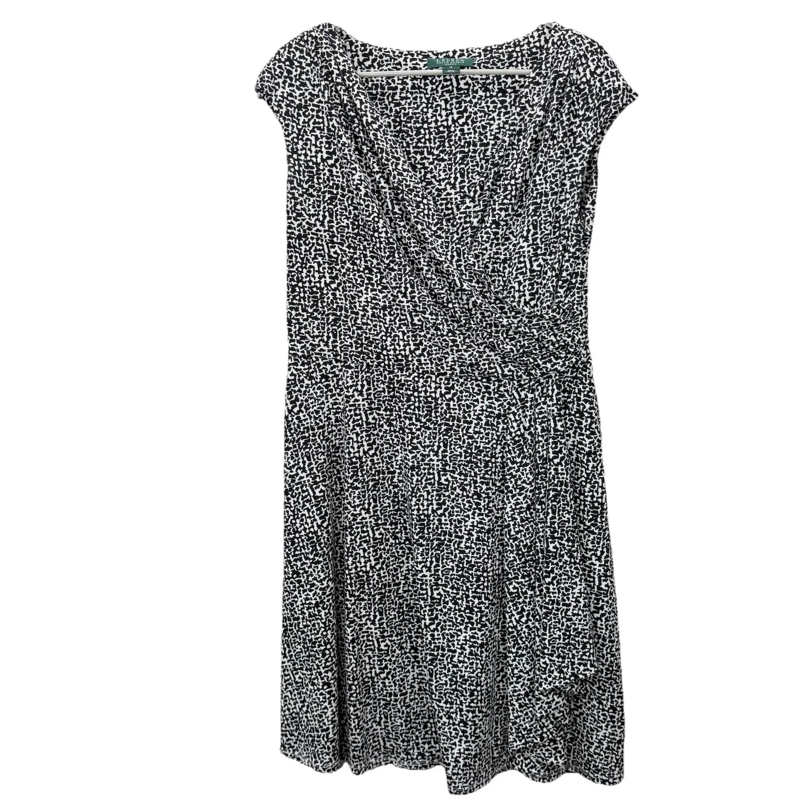 Ralph Lauren Black‎ White Sleeveless Swing Flare Faux Wrap Stretch Dress Size 16 - Image 2