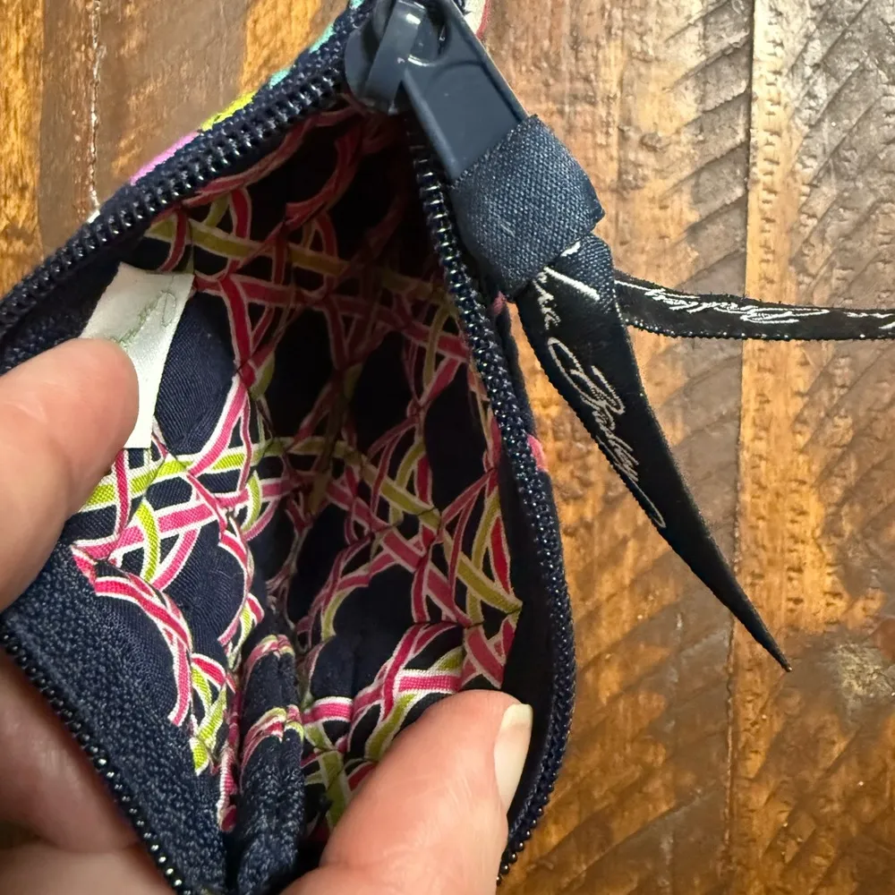 Vera Bradley small navy blue pouch with pink and green floral design - Image 4