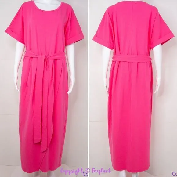 NEW Eloquii barbie hot‎ pink cotton knit Wrap Skirt tie waist midi Dress, 14 - Image 4