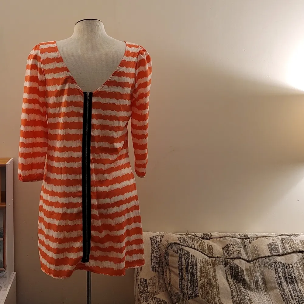 🔥SALE🔥Spare Coral & White Striped Back Zip Dress L Orange Size L - Image 6
