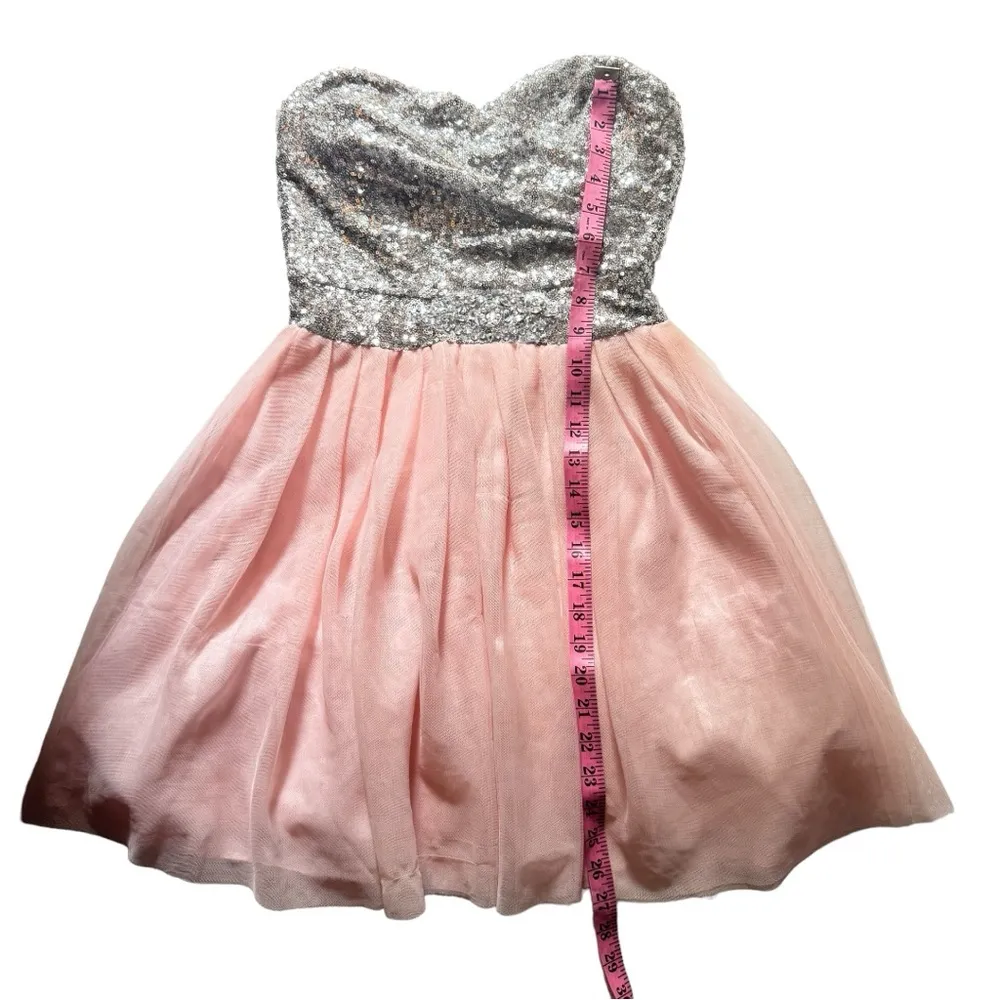 B Darlin Women's Strapless Sequin Flare Pink and Silver Embellishment Dress - Image 11
