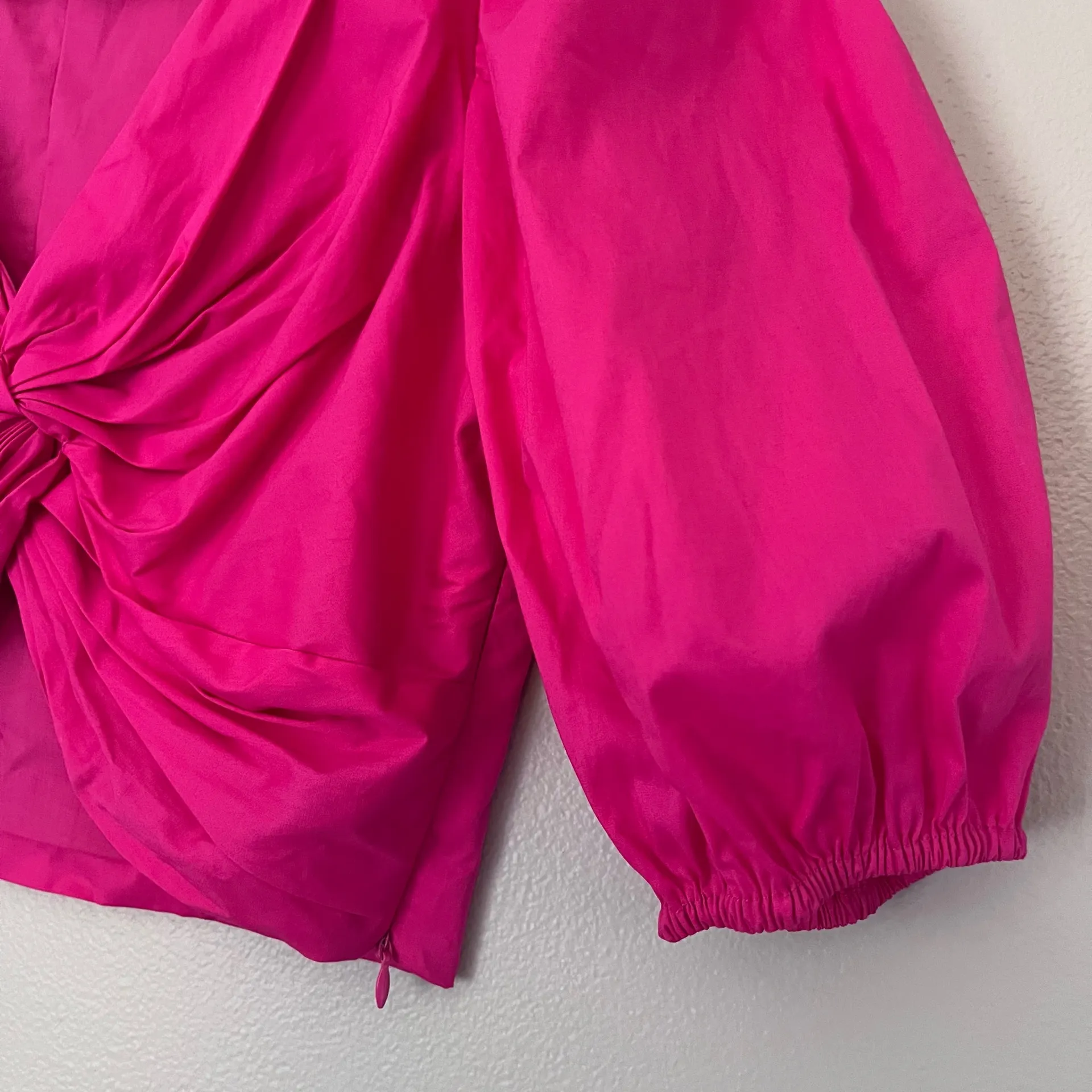 Jason Wu Twist Front Cotton Poplin Cropped Puff Sleeve Blouse Pink Small - Image 3