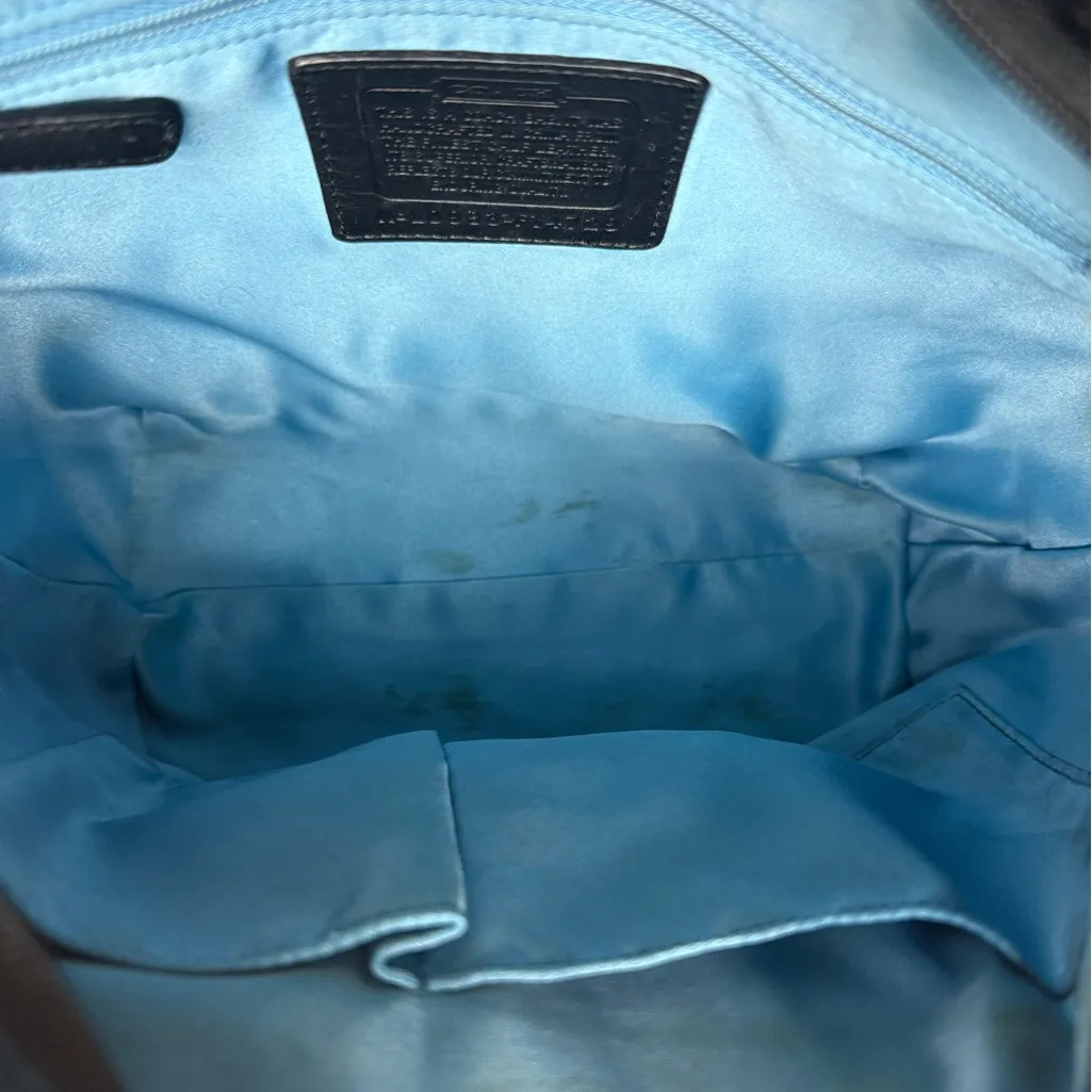 Vintage Coach Black Patent Leather Signature Tote Bag Tan Leather Handles - Image 11