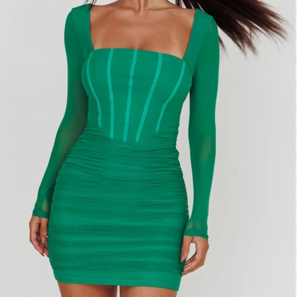 Selfie Leslie Dream Catcher Long Sleeve Ruched Mini Dress Green Size XL - Image 10