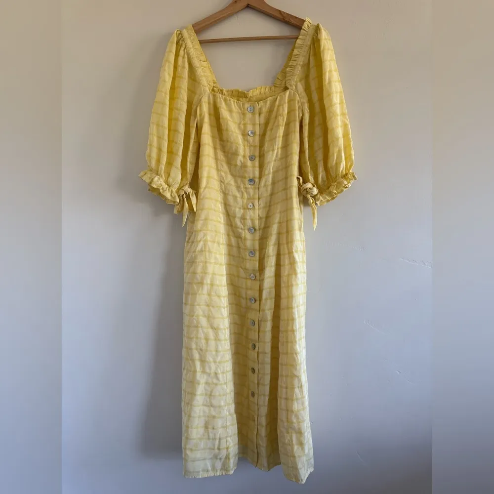 Capulet  Plaid romantic flounce Sleeve midi Dress Yellow haddie women S - Image 6