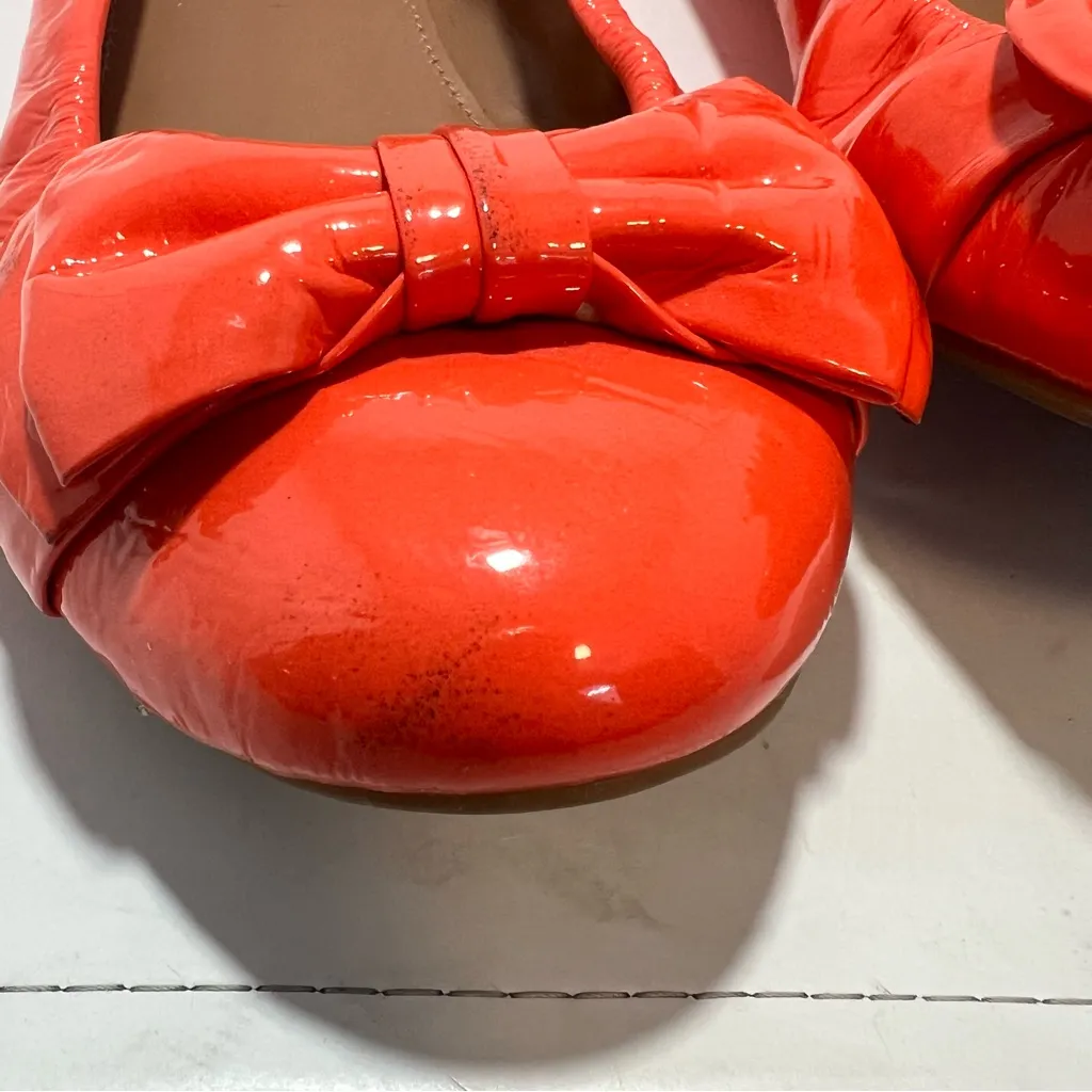 J. Crew factory bright orange patent leather bow ballet scrunch flats US 8.5 - Image 8