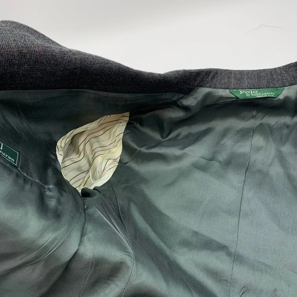 Polo Ralph Lauren Plaid Blazer Vintage Wool Gray USA Made - Image 7