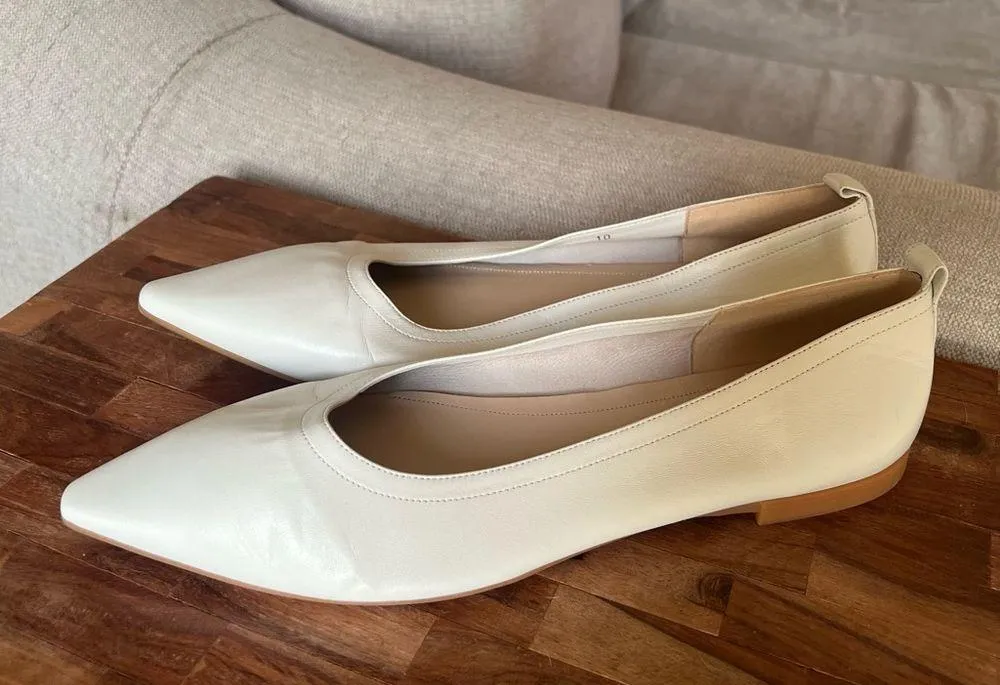 Everlane Italian Leather The 40 Hour Pointed Toe Flats in Cream White Size 10 - Image 8