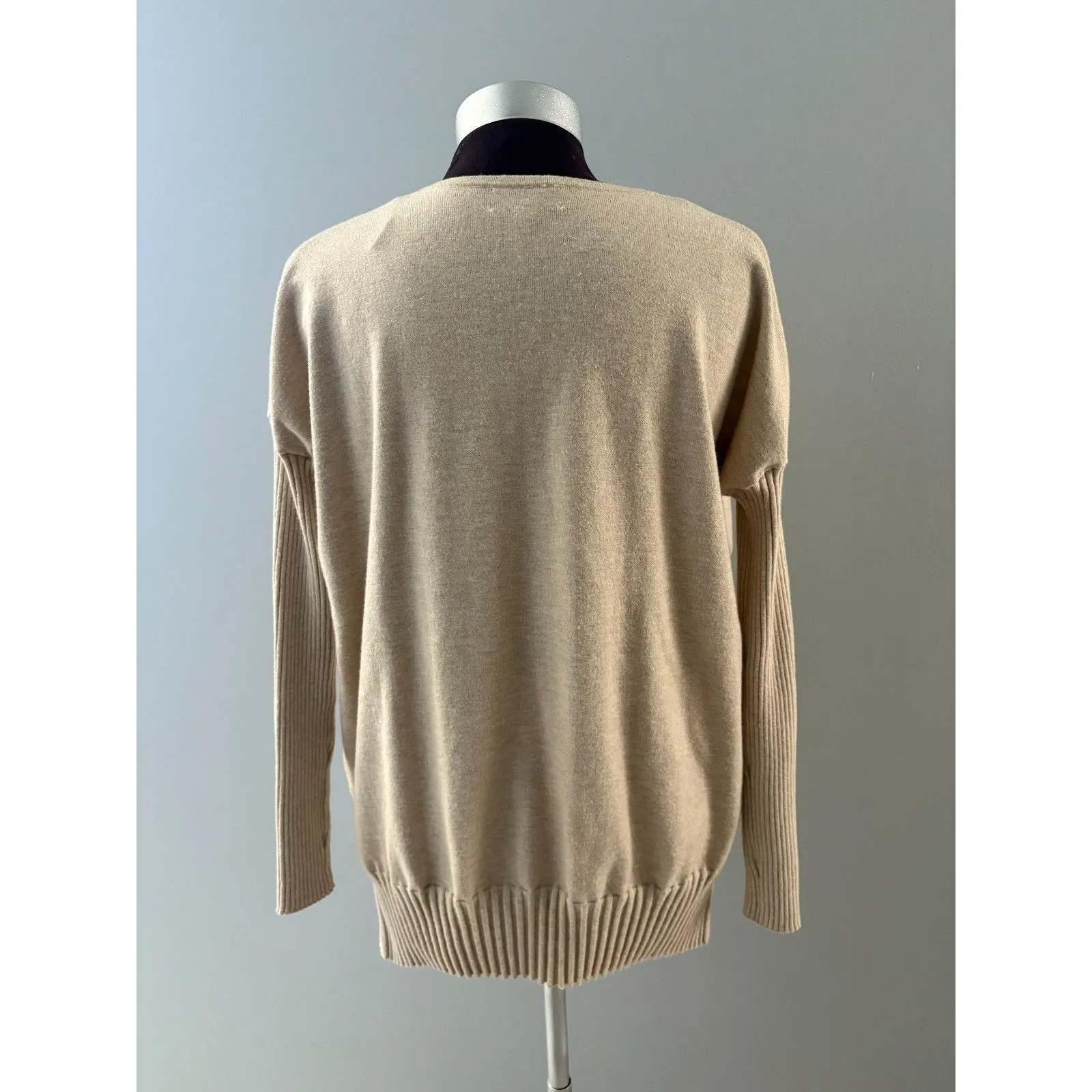 Evereve Sweater Womens Size S Tan Ribbed Fitted Sleeve Relaxed Soft Cozy Lounge - Image 6