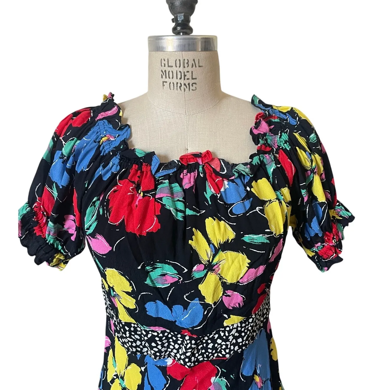 RIXO For Target Black Floral Off the Shoulder Puff Sleeve Maxi Dress Size 10 - Image 7