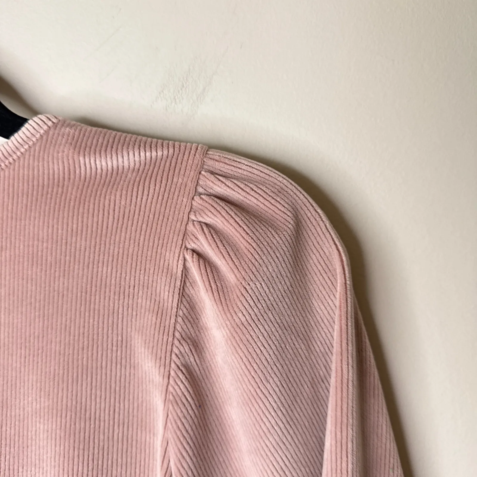 Madwell‎ Ribbed Velvet Surplice Peplum XS Top Mauve Dusty Rose Long Sleeves Soft - Image 5