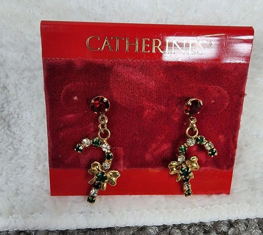 Chatherines Dangle Drop Candy Cane Pierced Post Earrings Christmas Holiday Wear - Image 13