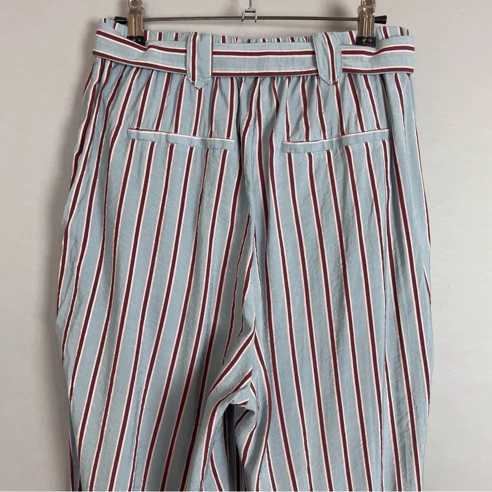 ICHI Pants Wide Leg Blue Striped Tie Belt Cropped Viscose Nylon EU Size 38 Beach Size M - Image 8