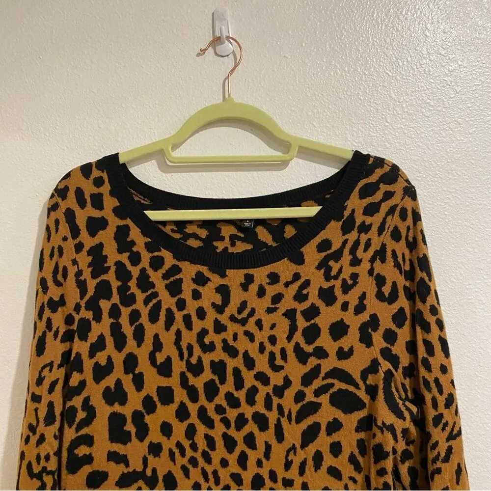 Talbots Animal Print Black Tan Leopard Pullover Sweater Sz L - Image 3