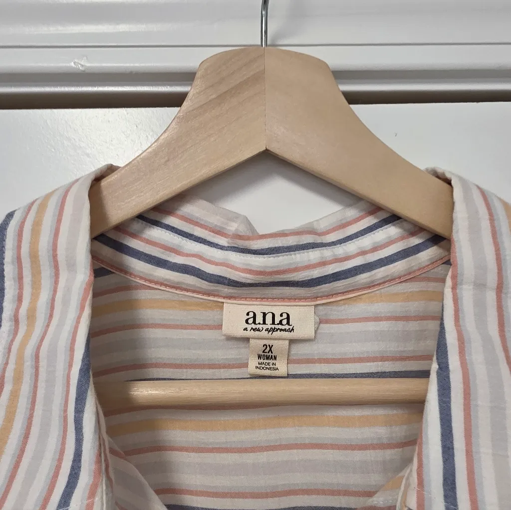 ANA Plus Women's Button Up Blouse Top Women's Size 2x Blue White Orange Light - Image 4