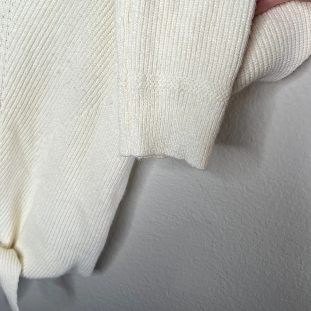 Moth Anthropologie Womens Ivory White V-Neck Front Tie Knit Sweater Medium - Image 6