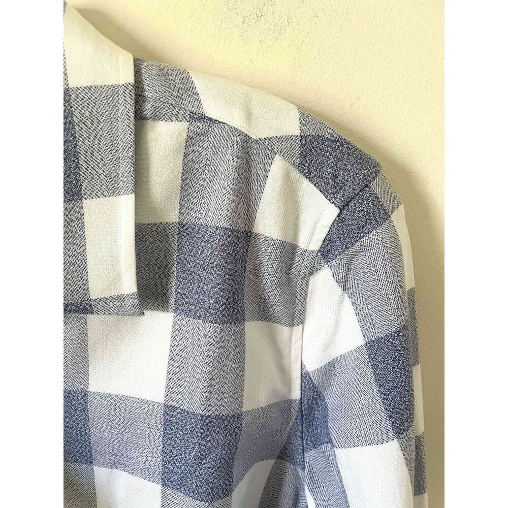 UNTUCKit Plaid Button Down Collared Blouse Shirt Navy Blue White Size 4 NEW - Image 3