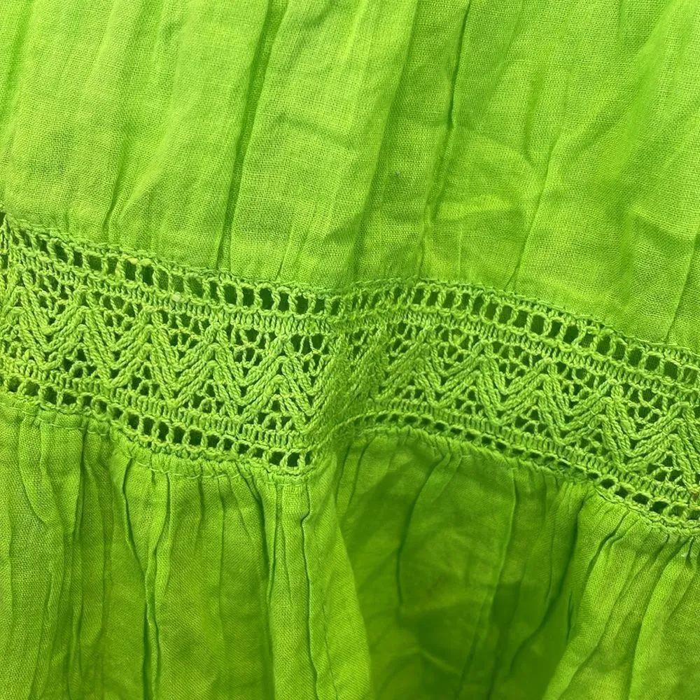 KommotionNY Boho Pull On Tiered embellished Crochet detailed green skirt Large - Image 8