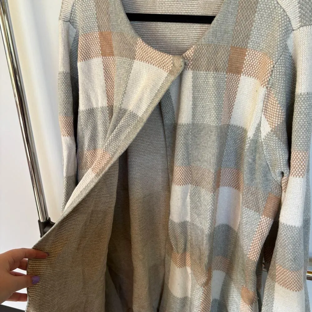 Liz Claiborne Plaid Fall Cardigan Long Soft Sweater Barncore Modest Neutral 2X - Image 4