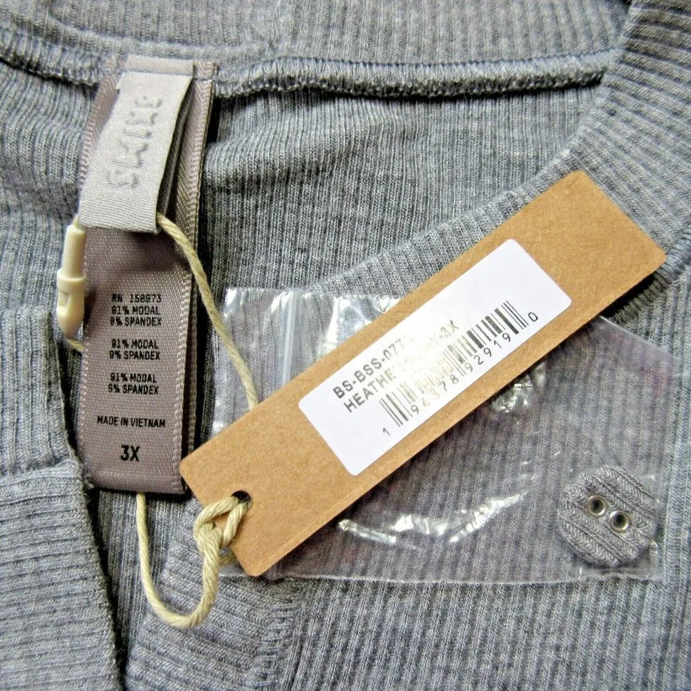 NWT Skims Soft Lounge Ribbed Stretch Jersey Playsuit in Gray L/S Romper 3X - Image 3