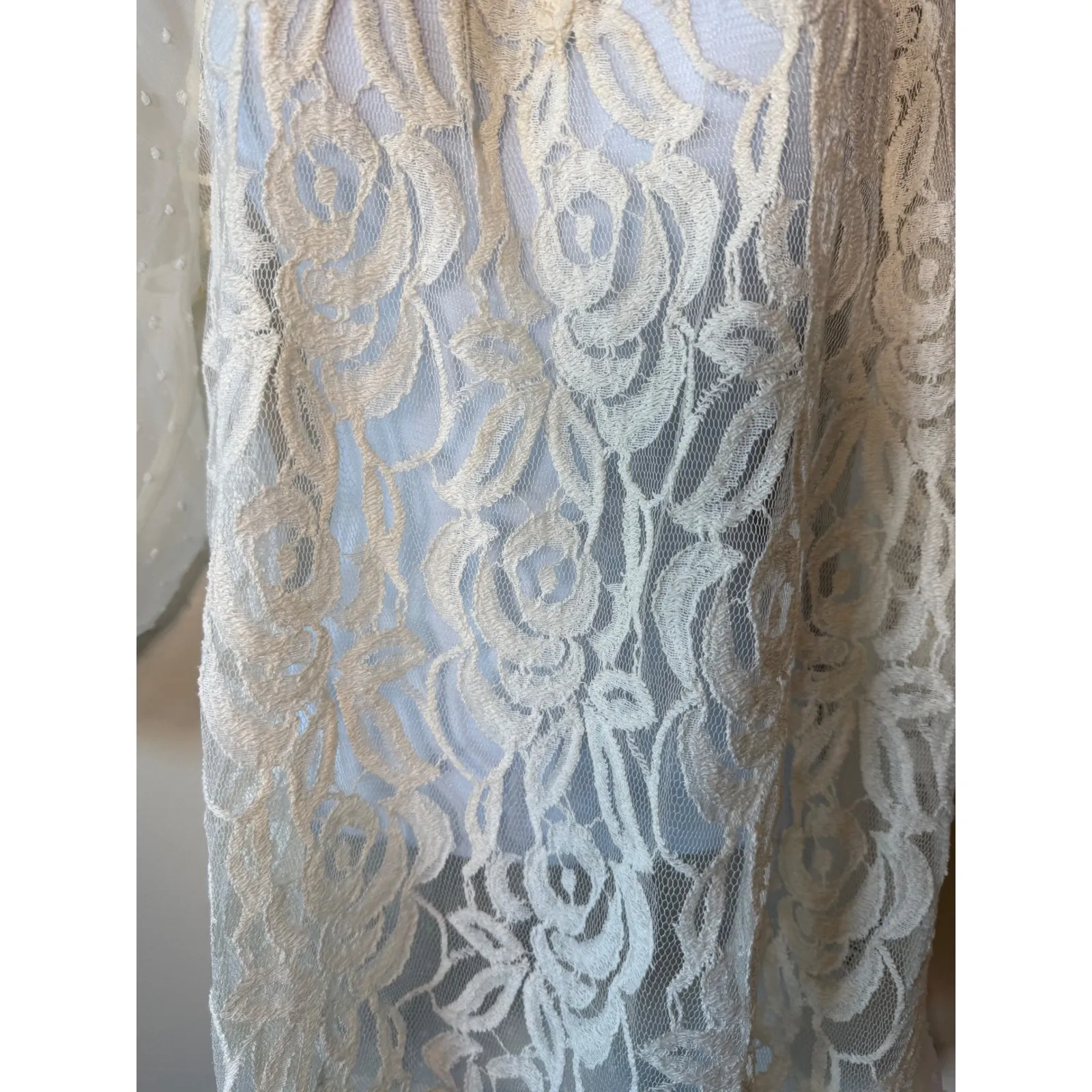 Metaphor Lace Sheer‎ Blouse Cream Dot Mesh Peasant Top Romantic Boho Chic Size L - Image 3