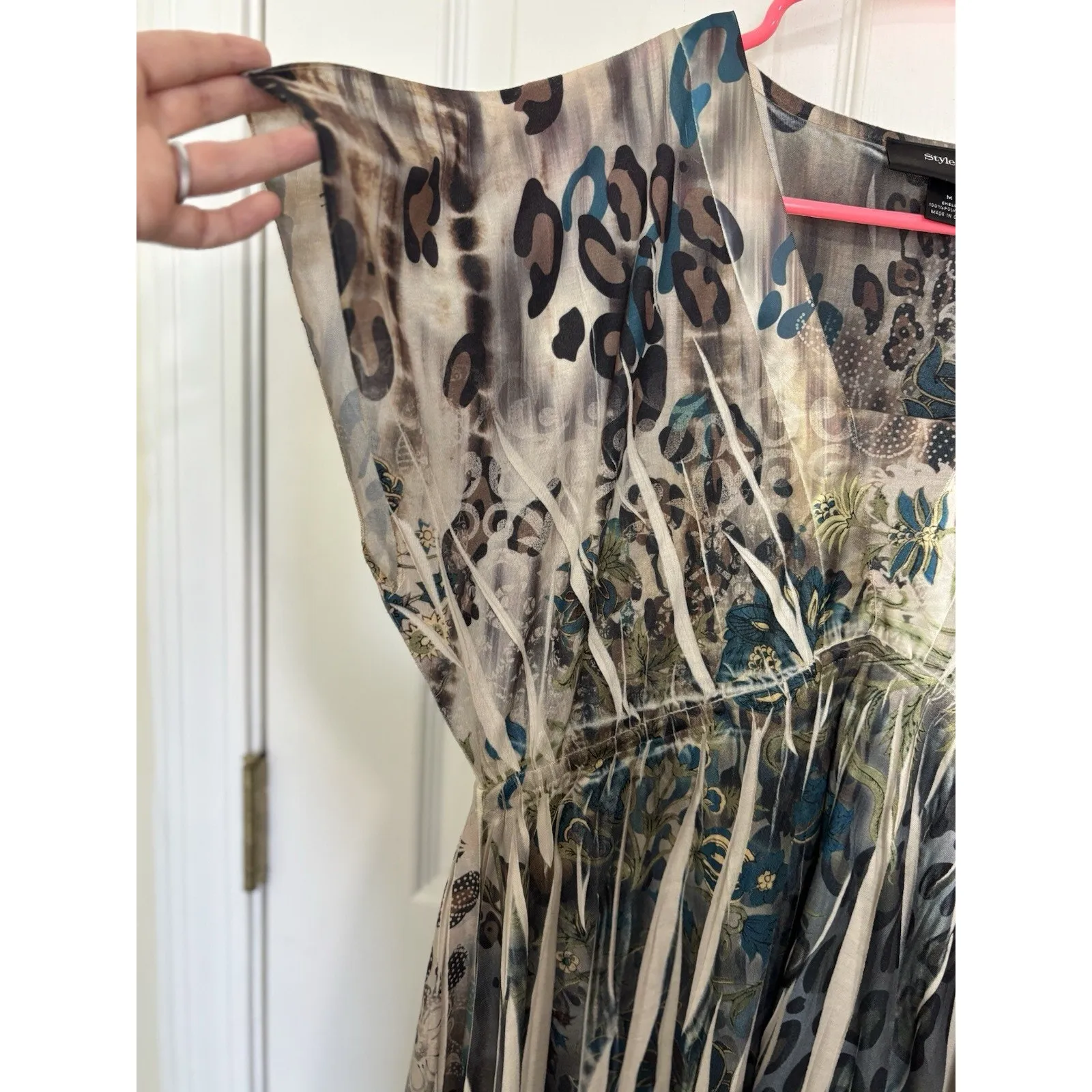 VTG Y2K Leopard Floral Print Asymmetrical Mini Dress Tunic Medium Fairy Grunge - Image 6